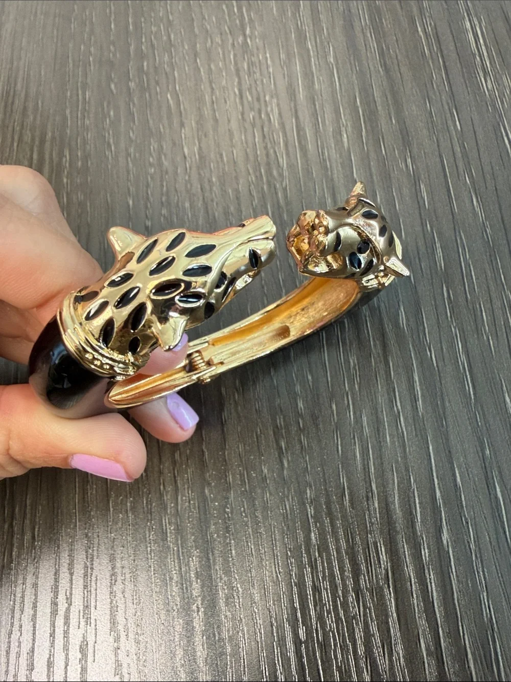 Talia Leopard Head Hinged Cuff Bracelet